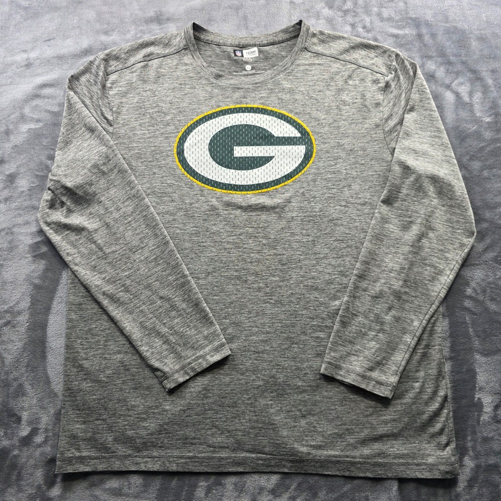 NFL Team Apparel Packers Shirt XL Gray Mens Long Sleeve Performance Logo Tee